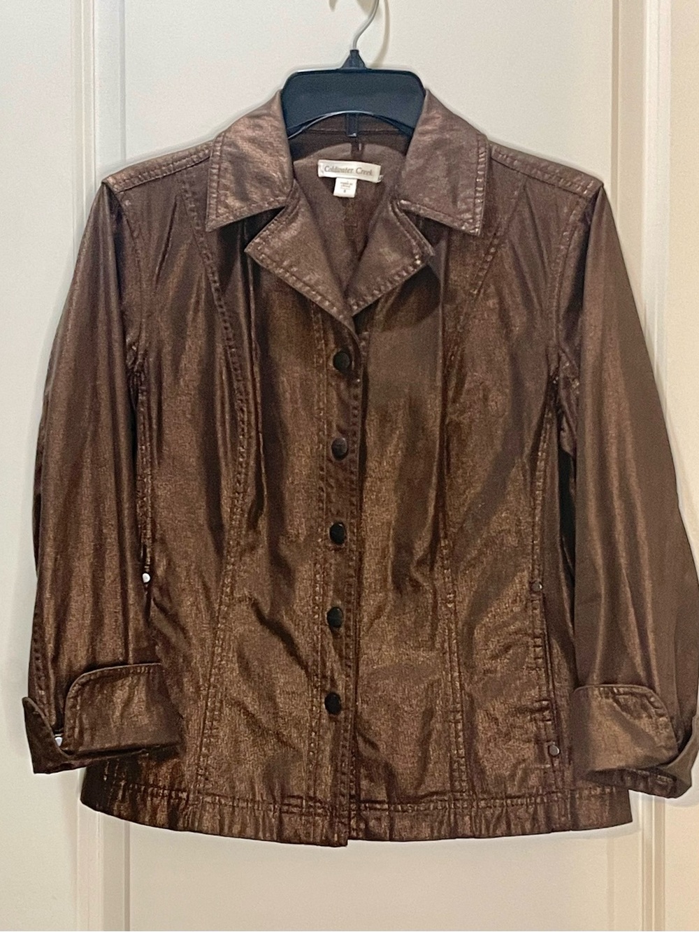Coldwater Creek 100% Cotton Metallic Bronze Snap-Front Bomber Jacket 8